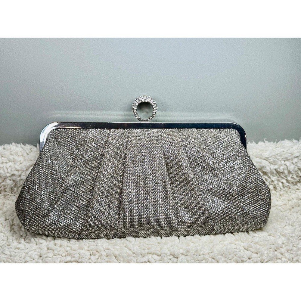 Jessica McClintock Silver Mesh Rhinestone Evening Clutch Chain Strap Y2K READ
